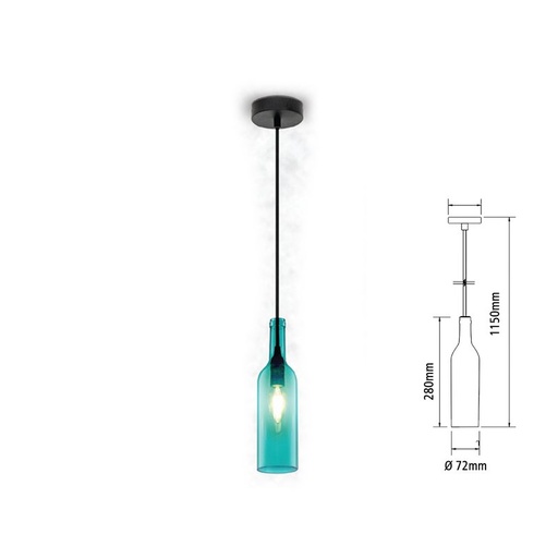 [SV3768] Lampadario a Sospensione Forma Bottiglia In Vetro Colore Blu Attacco E14 Per Ristorante Sushi Bar SKU-3768