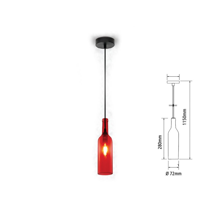 [SV3769] Lampadario a Sospensione Forma Bottiglia In Vetro Colore Rosso Attacco E14 Per Ristorante Sushi Bar SKU-3769