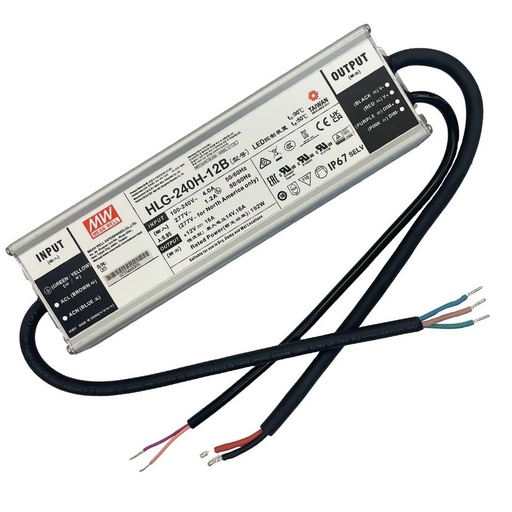 [MW-HLG-240H-12B] MW MEAN WELL HLG-240H-12B Alimentatore Led Driver Dimmerabile IP67 192W 12V 16A Input 220V e 110V