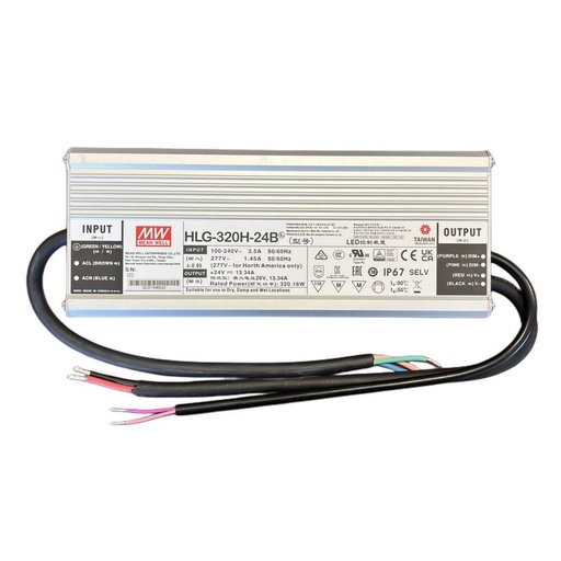 [MW-HLG-320H-24B] MW MEAN WELL HLG-320H-24B Alimentatore IP67 320W 24V 13,34A Dimmerabile 1-10V PWM Input 220V e 110V