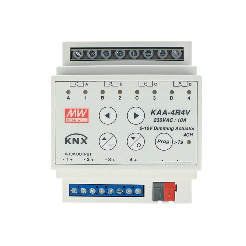 [KNX-KAA-4R4V-10] MW MEAN WELL KAA-4R4V-10 Attuatore KNX Led Dimmer 0-10V 4 Canali 10A Konnex Per Guida DIN Binario