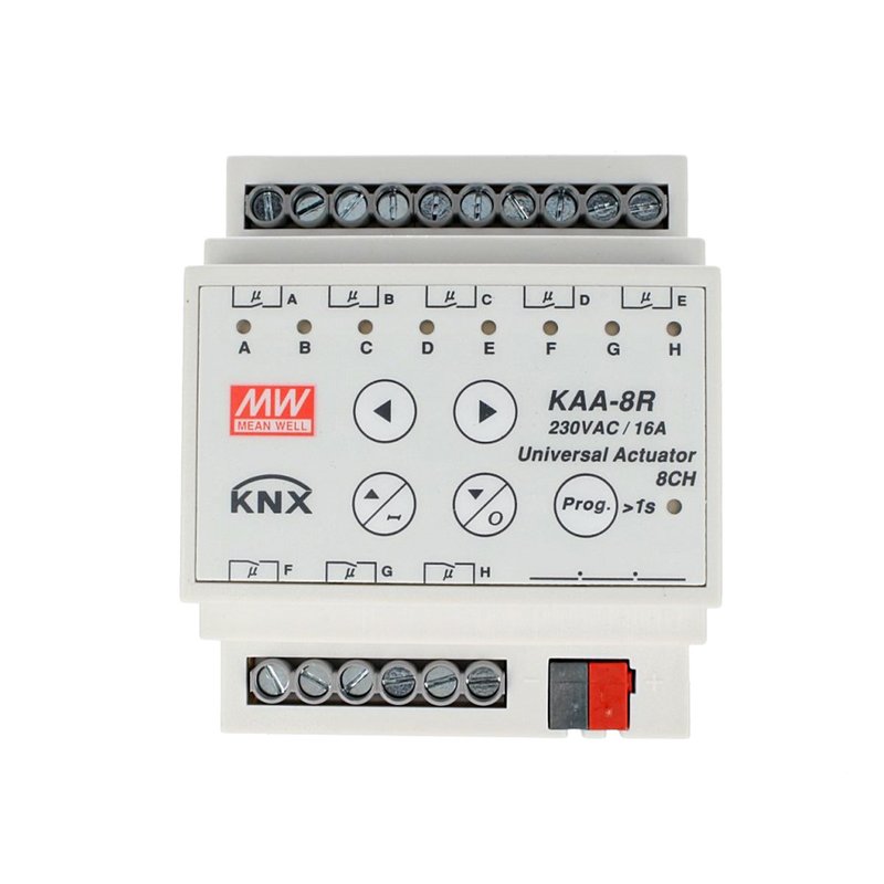 [KNX-KAA-8R] MW MEAN WELL KAA-8R Attuatore KNX Universale Relay On/Off 8 Canali 16A Konnex Con Guida DIN Binario Per Tapparelle Saracinesche