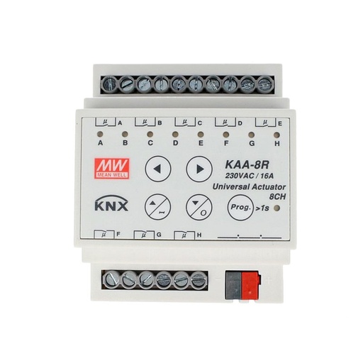 [KNX-KAA-8R] MW MEAN WELL KAA-8R Attuatore KNX Universale Relay On/Off 8 Canali 16A Konnex Con Guida DIN Binario Per Tapparelle Saracinesche