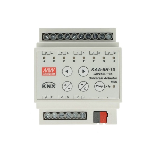 [KNX-KAA-8R-10] MW MEAN WELL KAA-8R-10 Attuatore KNX Universale Relay On/Off 8 Canali 10A Konnex Con Guida DIN Binario Per Tapparelle Saracinesche