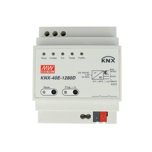 [KNX-40E-1280D] MW MEAN WELL KNX-40E-1280D Alimentatore KNX Con Funzione Diagnosi 30V 1280 mA 38,4W Konnex Per Guida DIN Binario