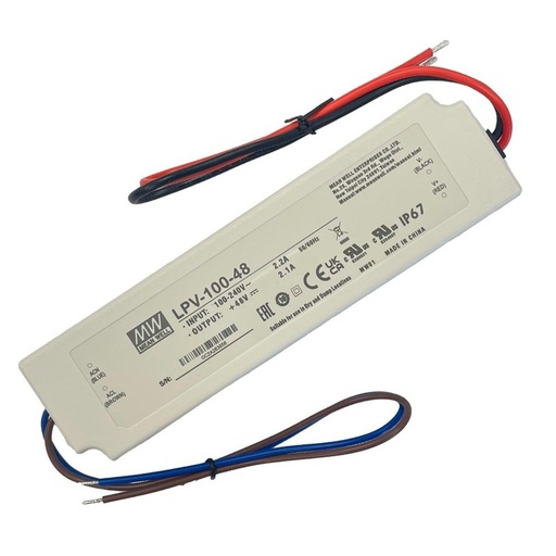 [MW-LPV-100-48] MW MEAN WELL LPV-100-48 Alimentatore Trasformatore CV Impermeabile IP67 48V 100W 2,1A Input 220V e 110V