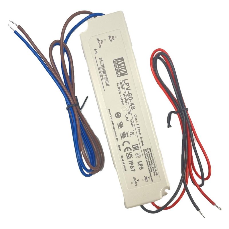 [MW-LPV-60-48] MW MEAN WELL LPV-60-48 Alimentatore Trasformatore CV 60W 48V 1,25A Impermeabile IP67 Input 220V e 110V
