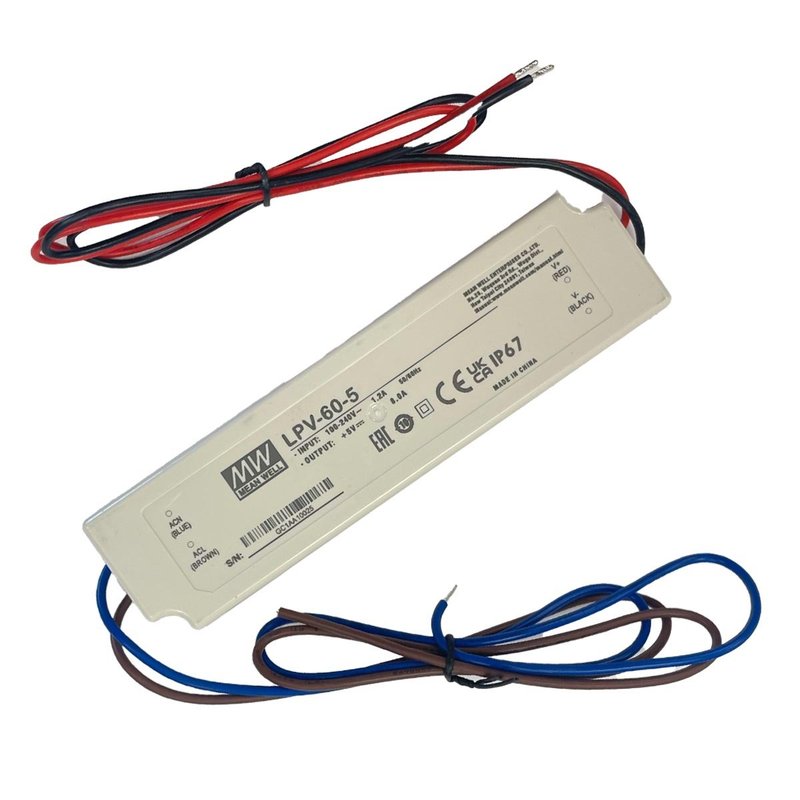 [MW-LPV-60-5] MW MEAN WELL LPV-60-5 Alimentatore Trasformatore CV Impermeabile IP67 5V 40W 8A Input 220V e 110V