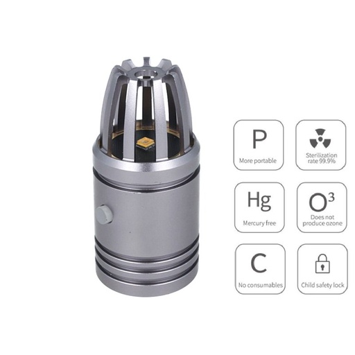 [FL2008] Mini Lampada Germicida UVC Disinfezione Sanificazione Per Auto Furgone Camper Ricaricabile Colore Grigio