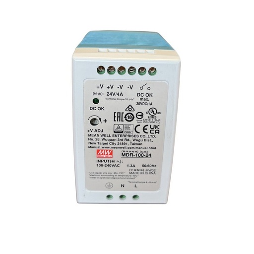 [MW-MDR-100-24] MW MEAN WELL MDR-100-24 Alimentatore Guida DIN 100W 24V 4A Input 220V e 110V