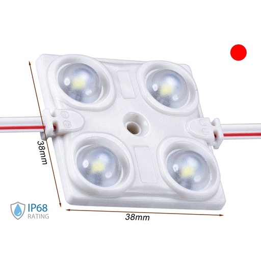 [ML0404R] Modulo Mattone LED 4 SMD 2835 Colore Rosso 12V 1,5W IP68 Con Lente Ingrandimento 160 Gradi SKU-5131