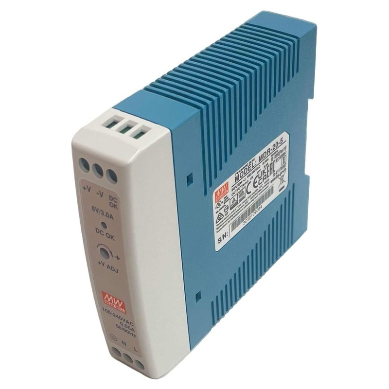 [MW-MDR-20-5] MW MEAN WELL MDR-20-5 Alimentatore Guida DIN 20W 5V 3A Input 220V e 110V Barra Guida DIN Rail Power Supply