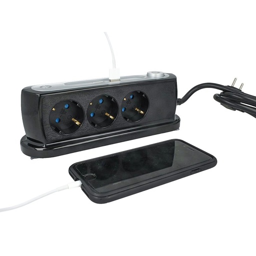 [AP8817] Multipresa Ciabatta da Tavolo 3 Prese Schuko 16A 2P e 2 Porte USB 5V 2,4A Con Interruttore Colore Nero SKU-8817