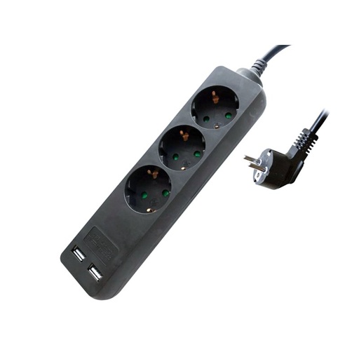 [AP8776] Multipresa Ciabatta Elettrica Con 2 USB e 3 Posti Schuko 10A Cavo Lunga 1,5 Metri Colore Nero 3X1.5 mmq SKU-8776