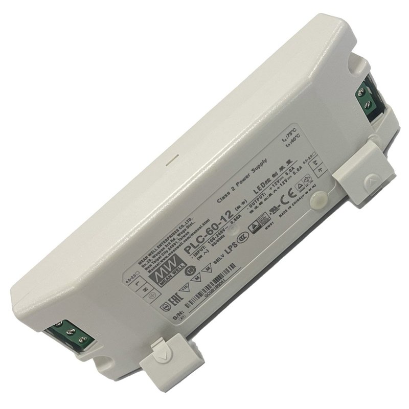 [MW-PLC-60-12] MW MEAN WELL PLC-60-12 Alimentatore 12V 5A 60W Con Scatola Chiusa In Plastica Input 220V e 110V