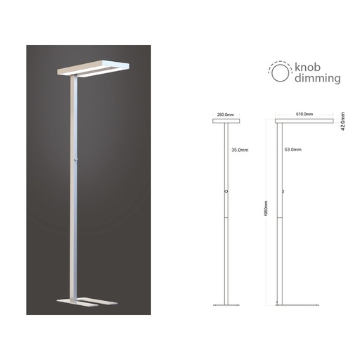 [JF8526] Piantana Lampada Led Da Terra Moderna Bianco Interruttore Rotella Corner Quadrato Dimmerabile 80W Alta 195cm SKU-8526