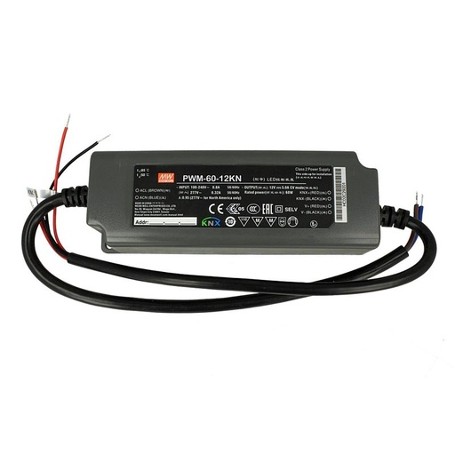 [KNX-PWM-60-12KN] MW MEAN WELL PWM-60-12KN Trasformatore CV 12V 5A 60W Dimmerabile KNX Konnex IP67