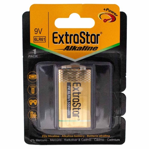 [DU160334] Pila Batteria 6LR61 9V 550mAh MN1604 Super Alcalina Confezione da 1 Pezzo