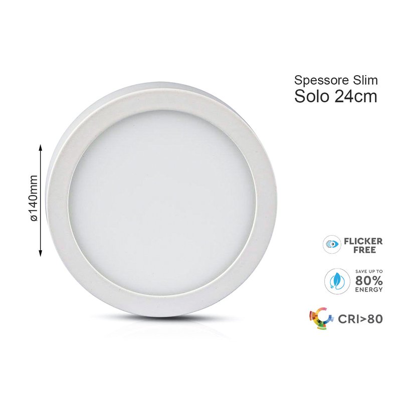 [LP0012F] Plafoniera Pannello Led Slim Montaggio a Plafone Rotondo 140X24mm 12W 6000K SKU-4912