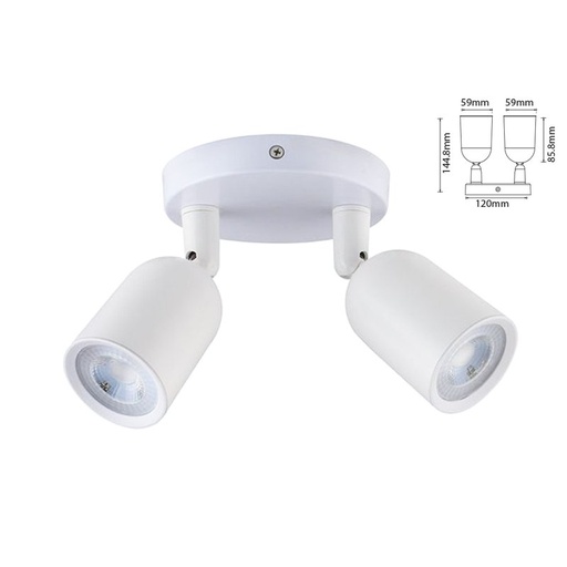 [LP7981] Plafoniera Portafaretto GU10 Testa Doppia Rotondo Orientabile Montaggio a Plafone Colore Bianco SKU-7981