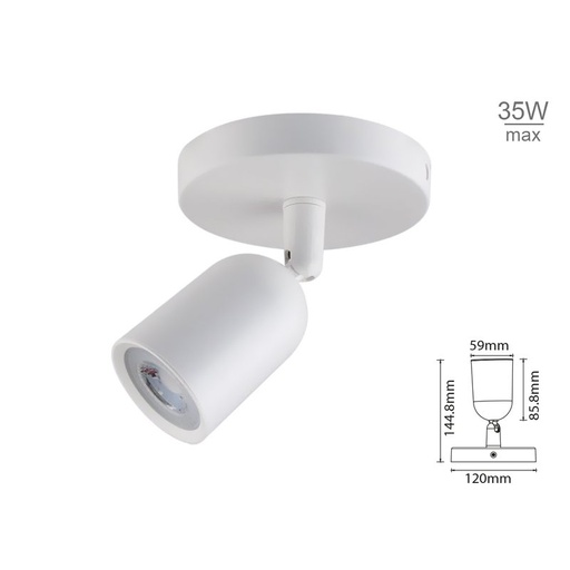 [LP7980] Plafoniera Portafaretto GU10 Testa Singola Rotondo Orientabile Montaggio a Plafone Colore Bianco SKU-7980