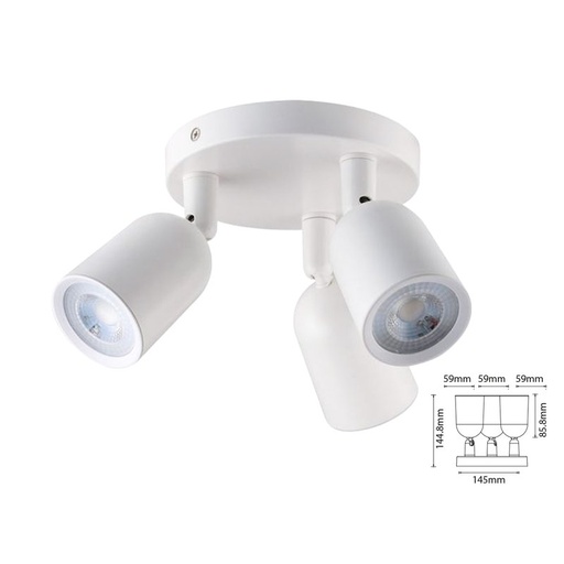 [LP7982] Plafoniera Portafaretto GU10 Testa Tripla Rotondo Orientabile Montaggio a Plafone Colore Bianco SKU-7982