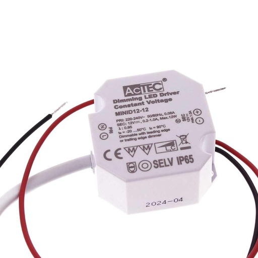 [AT-MINID12-12] Mini Alimentatore Dimmerabile Triac Dimming Taglio di Fase IP65 Tensione Costante 12V 12W 1A 50X48X24 mm