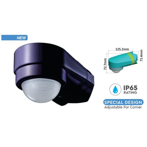 [CL6612] Sensore di Movimento PIR Montaggio a Parete Angolare Interno Esterno Nero SKU-6612