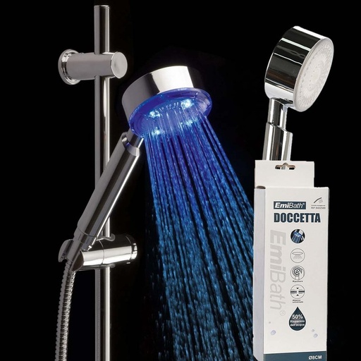 [AB332588] Soffione Doccia con Luce Singolo da 1 Getto Stile Moderno Colore Cromato Diametro 8cm Lunghezza 21.5cm