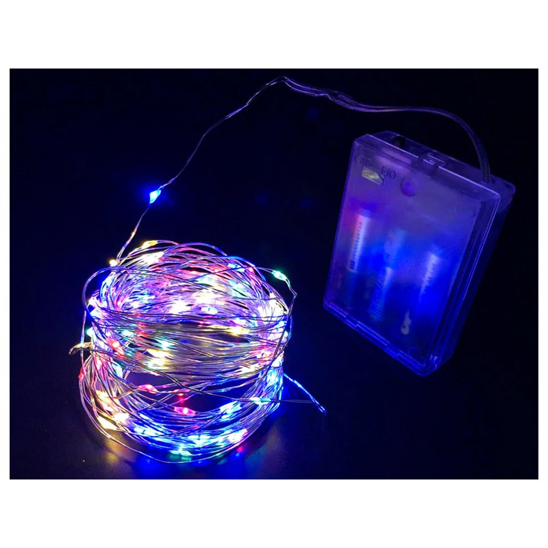 [NN7100RGB] Stringa Led A Batteria Filo Rame Con 100 Luci RGB Multicolori 10 Metri IP67 4,5V Decorazione Natale