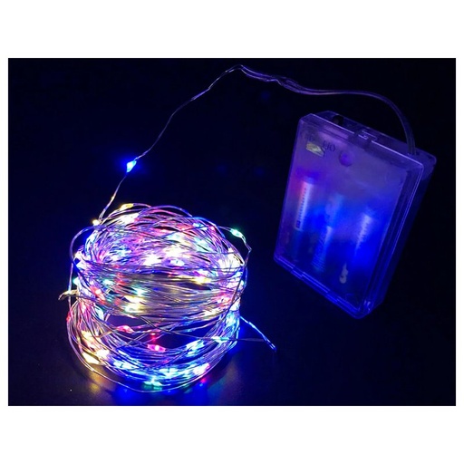 [NN7100RGB] Stringa Led A Batteria Filo Rame Con 100 Luci RGB Multicolori 10 Metri IP67 4,5V Decorazione Natale