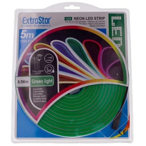 [SL12585G] STRISCIA LED NEON 5M 8.5W/M 12V 120LED Modellabile e Tagliabile IP65 Impermeabile GREEN LIGHT Angolazione Luce 120