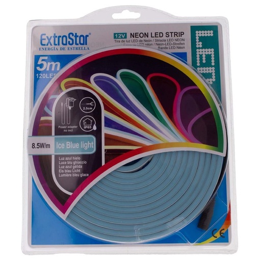 [SL12585IB] STRISCIA LED NEON 5M 8.5W/M 12V 120LED Modellabile e Tagliabile IP65 Impermeabile ICE BLUE Angolazione Luce 120
