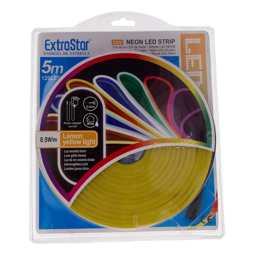 [SL12585Y] STRISCIA LED NEON 5M 8.5W/M 12V 120LED Modellabile e Tagliabile IP65 Impermeabile YELLOW Angolazione Luce 120