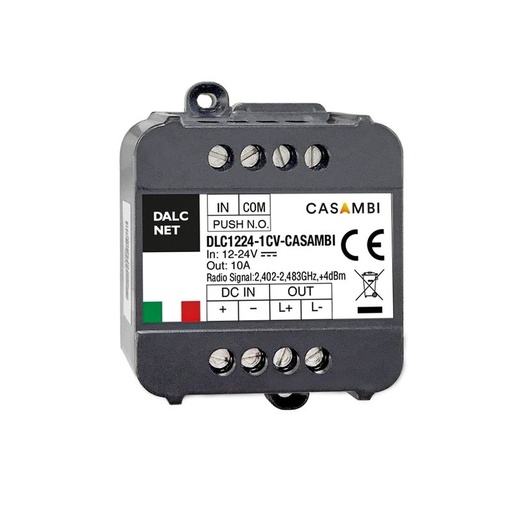 [CL9178] DLC1224-1CV-CASAMBI Led Dimmer Bluetooth APP Casambi e Pulsante N.O. Per Striscia Led Mono Colore 12V 24V 10A