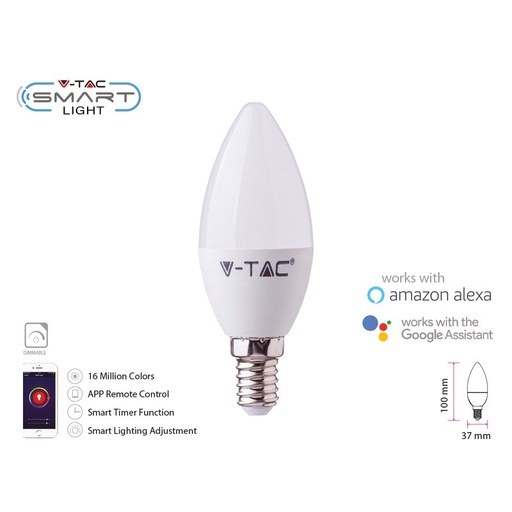 [SH02754] Smart Lampada Led Candela E14 C37 4,5W WiFi RGB CCT Dimmerabile APP Compatible Amazon Alexa Google Home SKU-2754