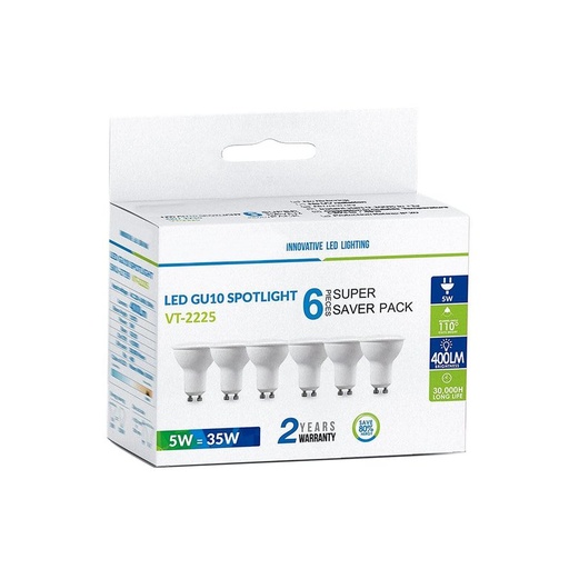 [GU1005X6F] 6 PZ Lampada Led GU10 5W 220V 110 Gradi Bianco Freddo 6400K Diffusore Opale SKU-212741