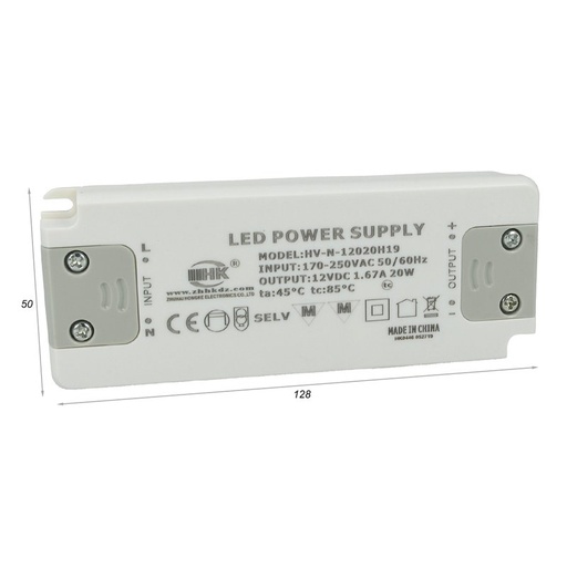 [CV8020] Alimentatore Trasformatore CV 20W 12V 1,67A Super Slim Solo 16mm Spessore
