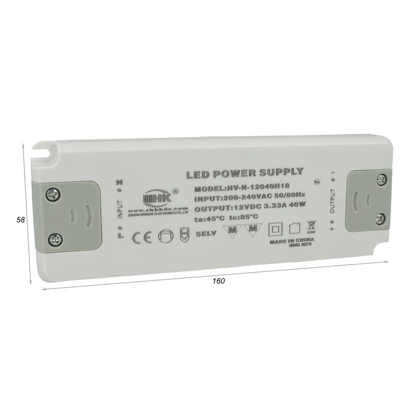 Alimentatore Trasformatore CV 40W 12V 3,33A Super Slim Solo 19mm Spessore
