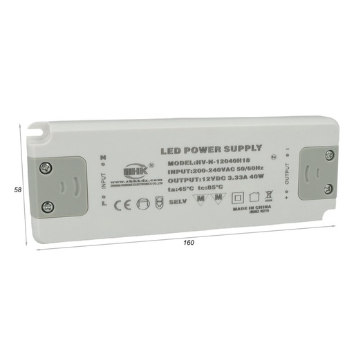 [CV8040] Alimentatore Trasformatore CV 40W 12V 3,33A Super Slim Solo 19mm Spessore