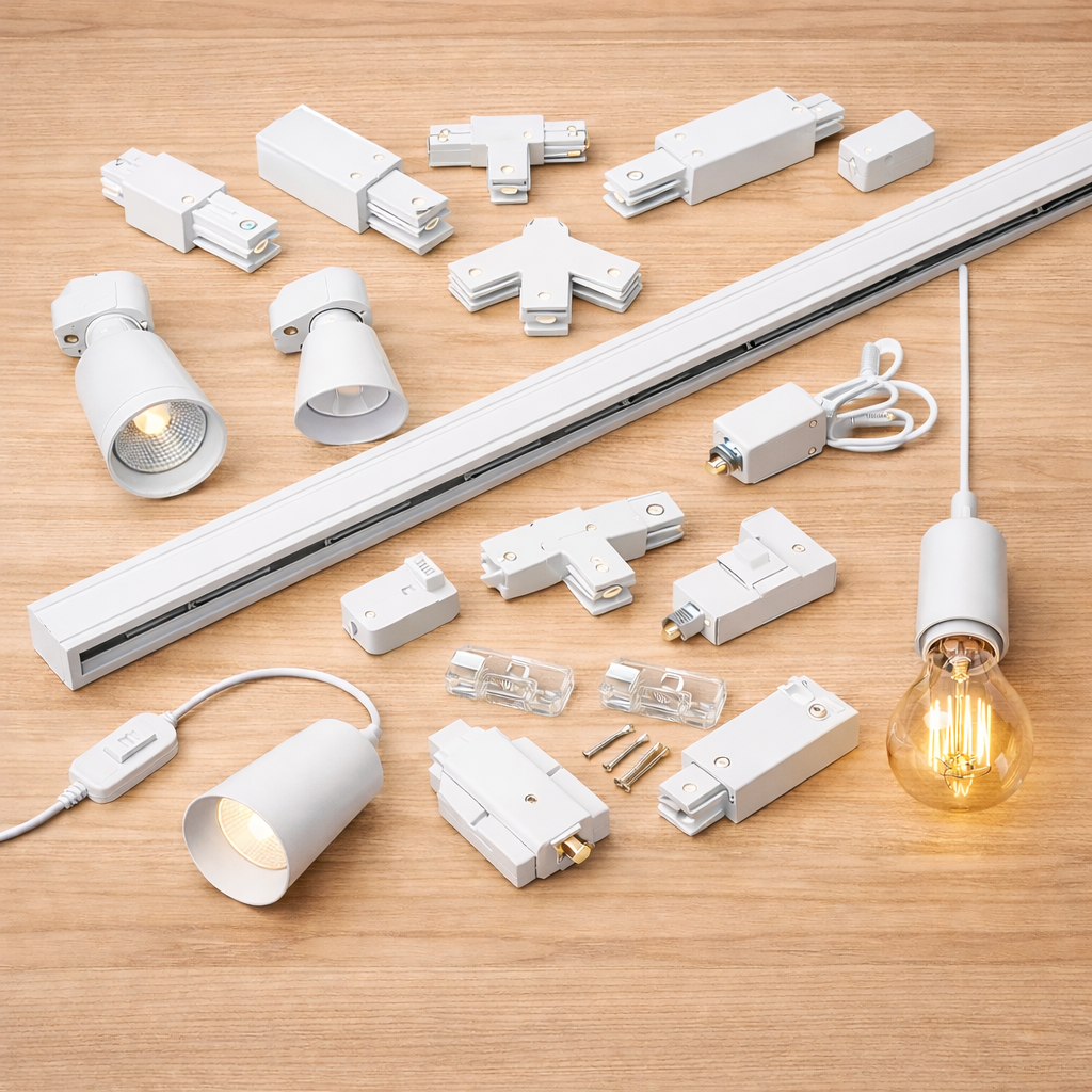 Sistema Illuminazione Binario Trifase Bianco, Binario Connettori Giunti Accessori