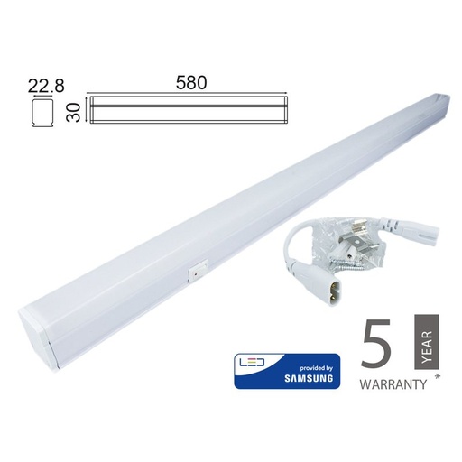 [TL95060N] Plafoniera Tubo Led T5, Regletta Led 60cm 7W Neutro 4000K Lineare Raccordabile Allungabile Chip Smd Samsung SKU-21693