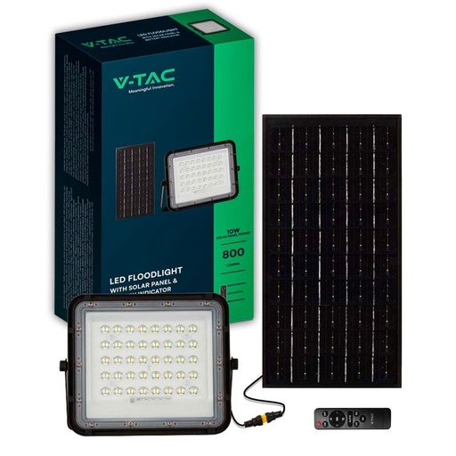 [HS7824N] Faro LED con Telecomando e Pannello Solare 10W 800LM Indicatore Batteria Cavo da 3m Colore Nero 4000K SKU-7824