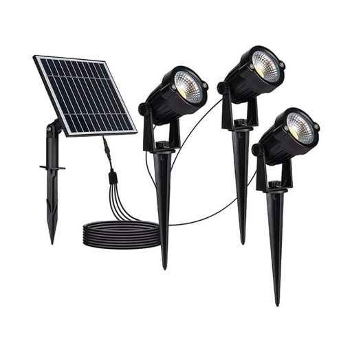 [HS20489] Faretti LED da Giardino 3*1.2W con Picchetto e Pannello Solare Colore Nero 3000K IP65 SKU-20489