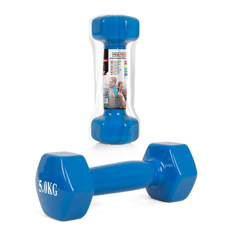 Manubrio esagonale 5 kg in ghisa rivestita gomma antiscivolo