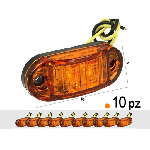 [TF2403A] 10 Pezzi Fanali Laterali LED 12V 24V Arancione per Luci Cortesia Targa Camion