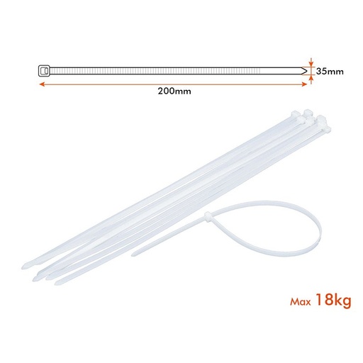 [LL035200W] 100 Fascette Cablaggio 3.5x200mm Bianche Per Legare Fili e Cavi