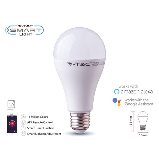 [SH02753D] 2 Pezzi Lampade LED E27 Wifi Smart A65 15W 1500lm RGB CCT APP Tuya Alexa Google Home