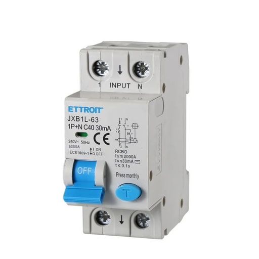 [JX274061] Interruttore Magnetotermico Differenziale 1P+N 40A 6KA 30mA 220V Occupa 2 Moduli DIN