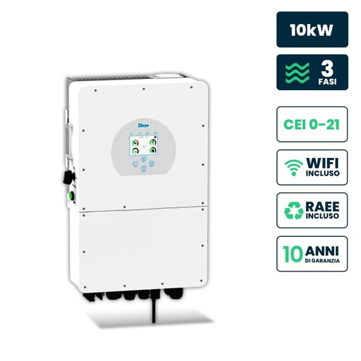 [FV12168] Inverter Fotovoltaico Deye Trifase Ibrido ALTA TENSIONE On-Grid/Off-Grid 10kW CEI 0-21, Schermo LCD Touch a Colori, Smart Meter Integrato, WiFi e TA, Garanzia 10 Anni IP65 SKU-12168